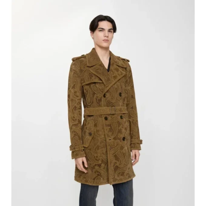 Mid-Length Paisley Suede Lawshall Trench Coat