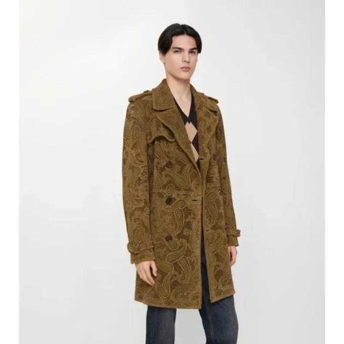 Mid-Length Paisley Suede Lawshall Trench Coat
