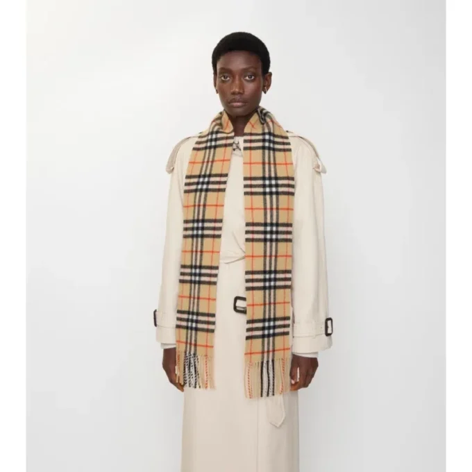 Narrow Check Cashmere Scarf