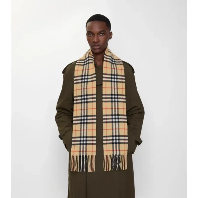 Narrow Check Cashmere Scarf