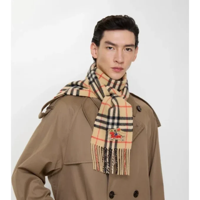 Narrow Check Cashmere Scarf
