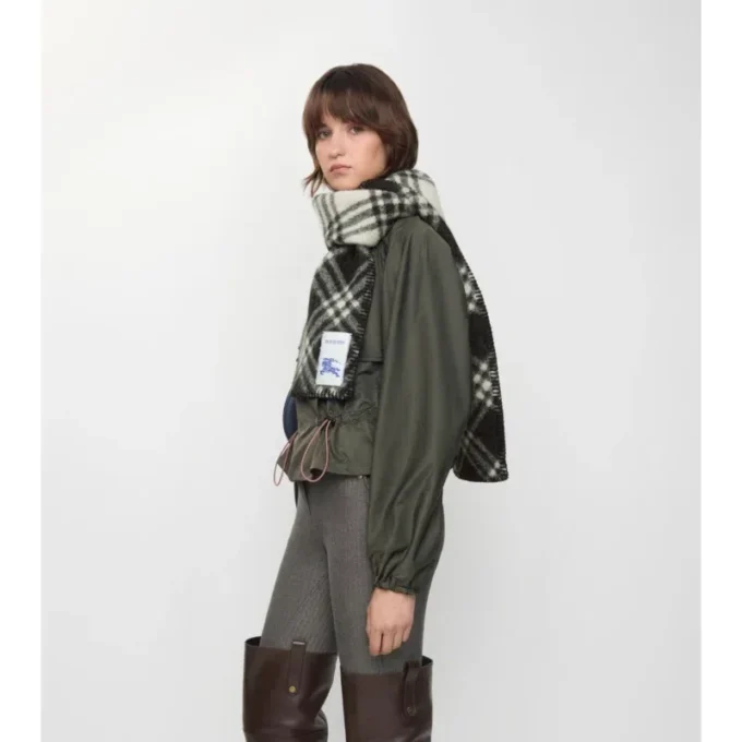 Narrow Check Wool Scarf