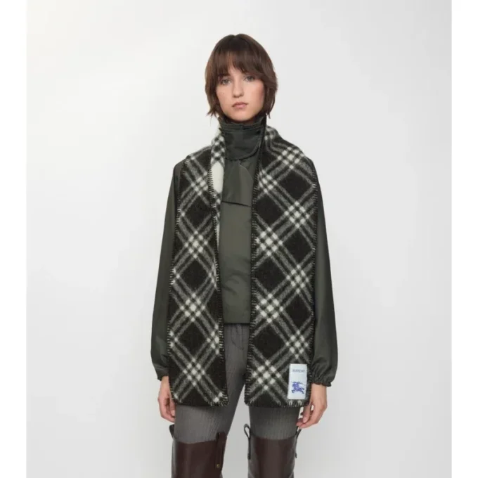 Narrow Check Wool Scarf