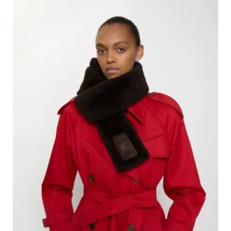 Narrow Label Shearling Scarf