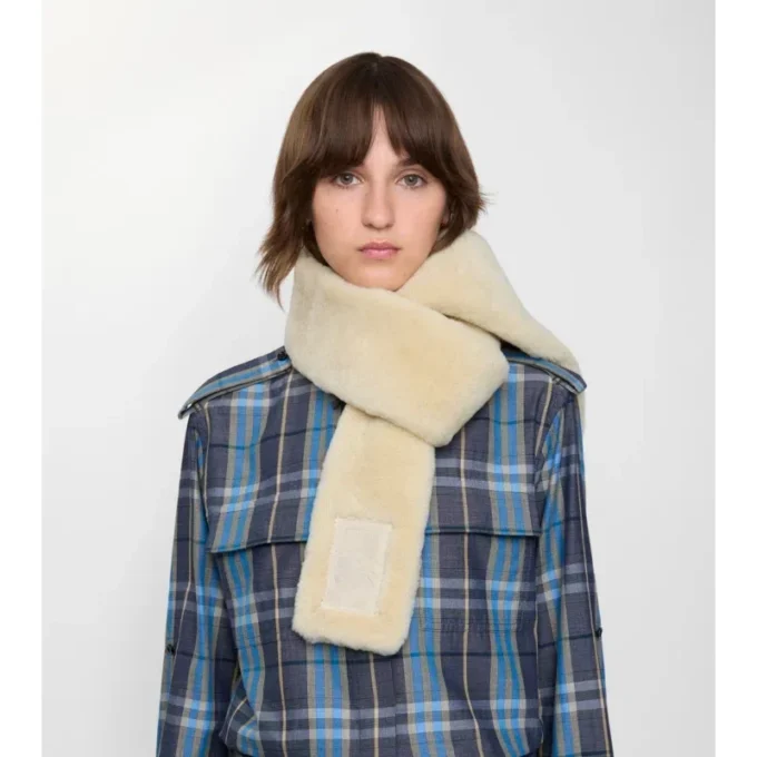 Narrow Label Shearling Scarf