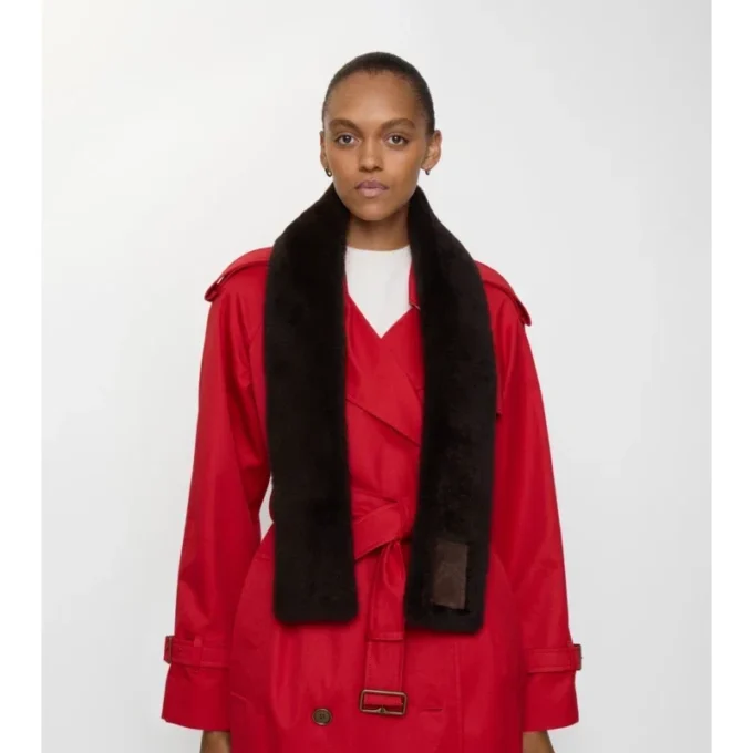 Narrow Label Shearling Scarf