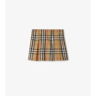 Pleated Check Cotton Skirt