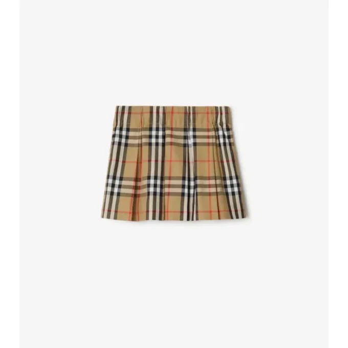 Pleated Check Cotton Skirt