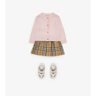 Pleated Check Cotton Skirt