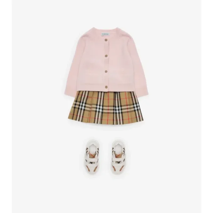 Pleated Check Cotton Skirt