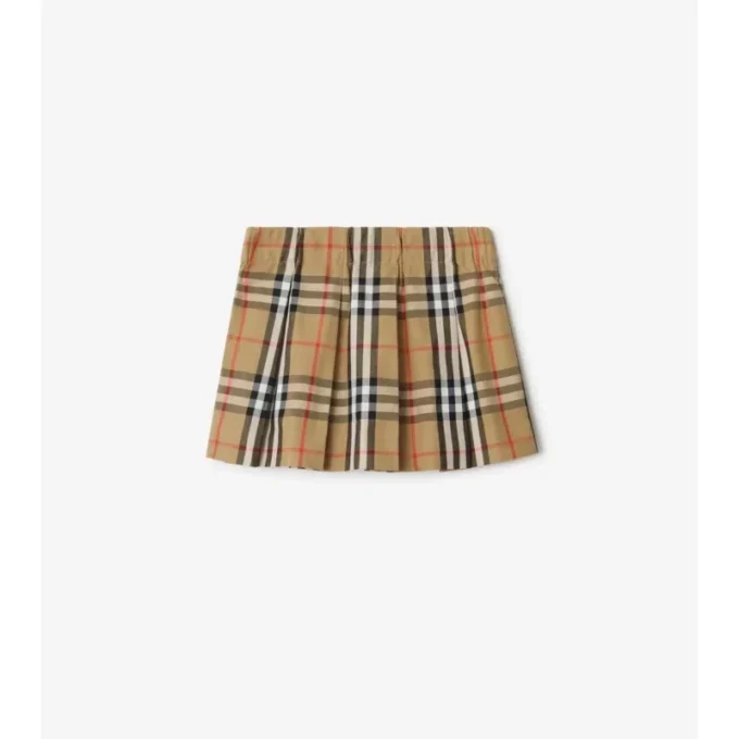 Pleated Check Cotton Skirt