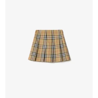 Pleated Check Cotton Twill Skirt