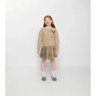 Pleated Check Cotton Twill Skirt