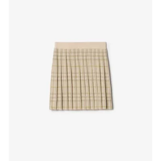 Pleated Check Wool Blend Skirt