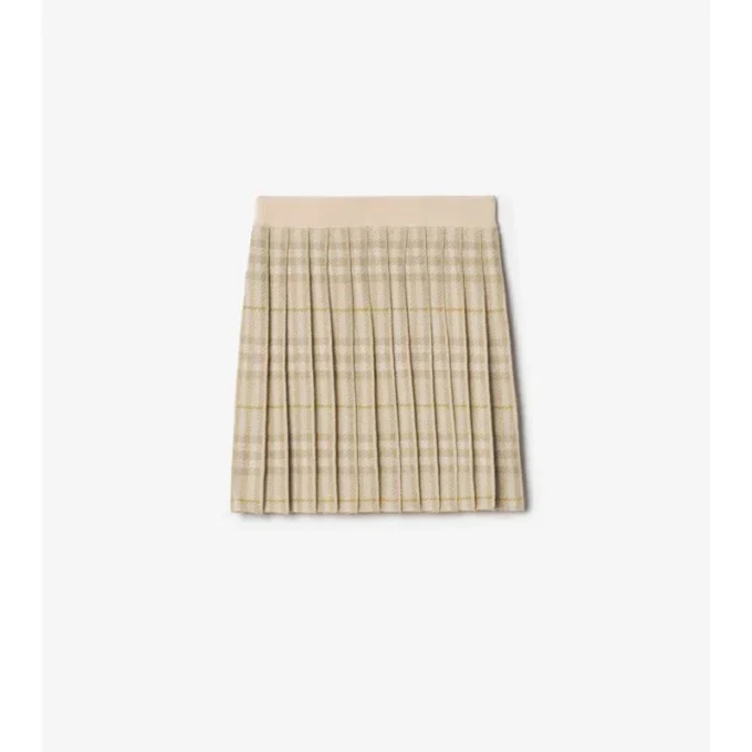 Pleated Check Wool Blend Skirt
