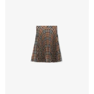 Pleated Check Wool Blend Skirt