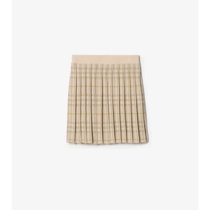 Pleated Check Wool Blend Skirt