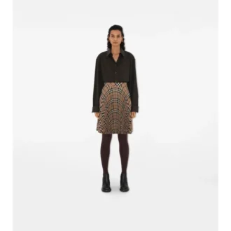Pleated Check Wool Blend Skirt