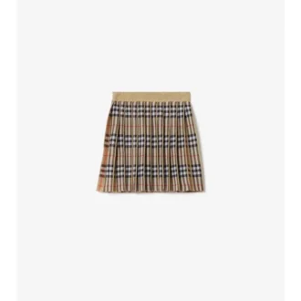 Pleated Check Wool Blend Skirt