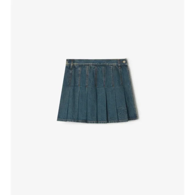 Pleated Denim Mini Skirt