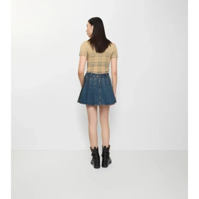 Pleated Denim Mini Skirt