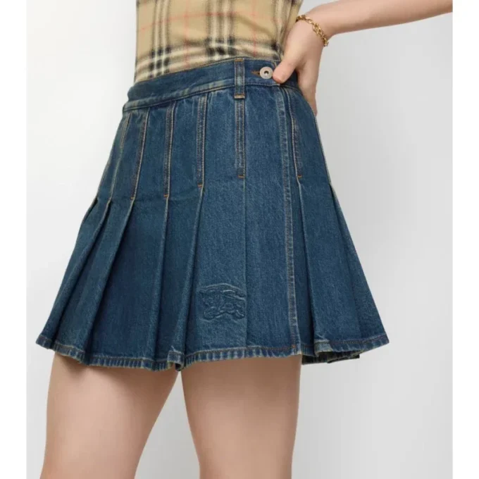 Pleated Denim Mini Skirt