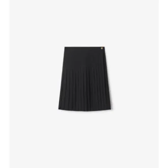 Pleated Wool Blend Midi Skirt