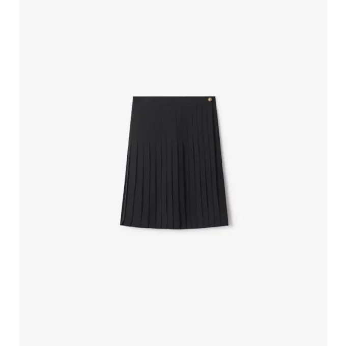 Pleated Wool Blend Midi Skirt