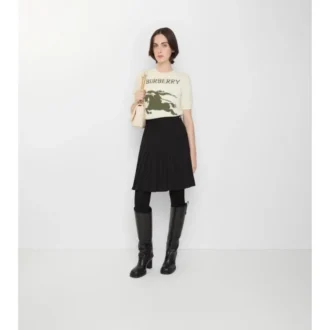 Pleated Wool Blend Midi Skirt