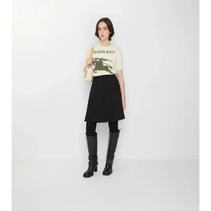 Pleated Wool Blend Midi Skirt