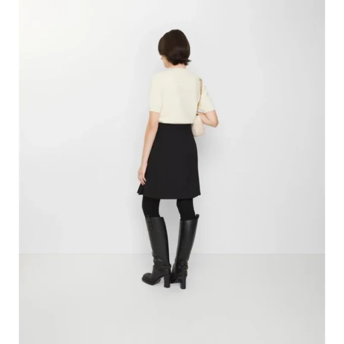 Pleated Wool Blend Midi Skirt