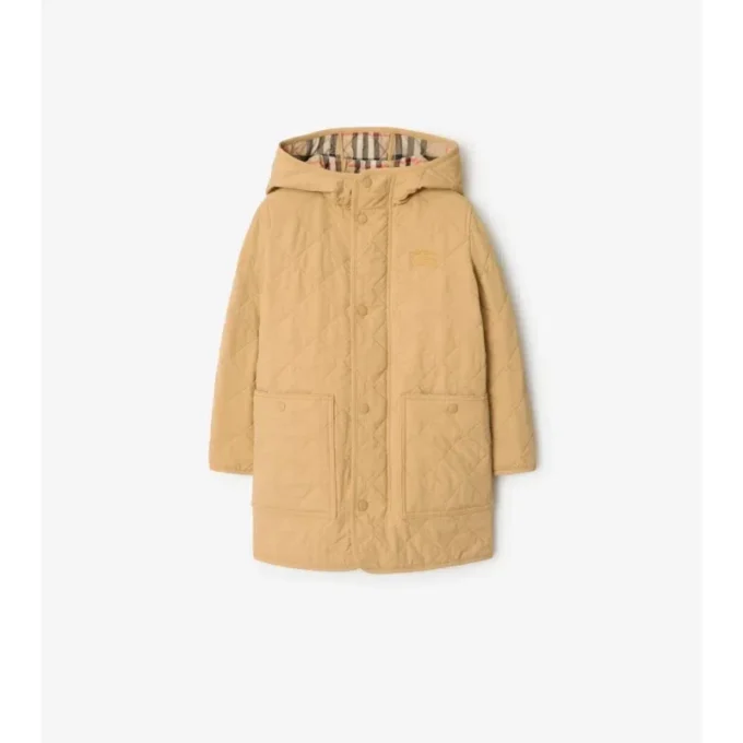Quilted Nylon Hooded Coat