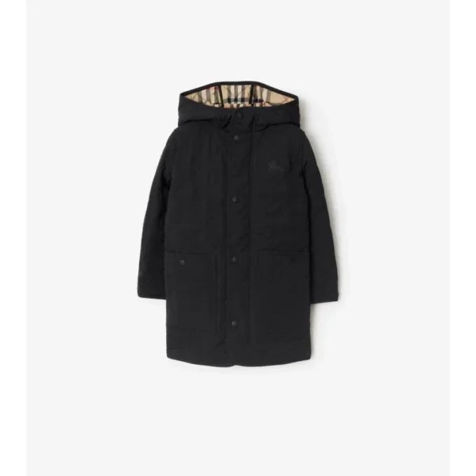 Quilted Nylon Hooded Coat