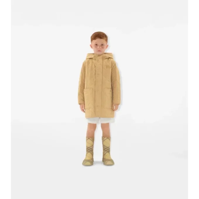 Quilted Nylon Hooded Coat