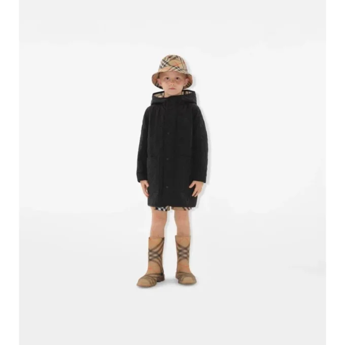 Quilted Nylon Hooded Coat