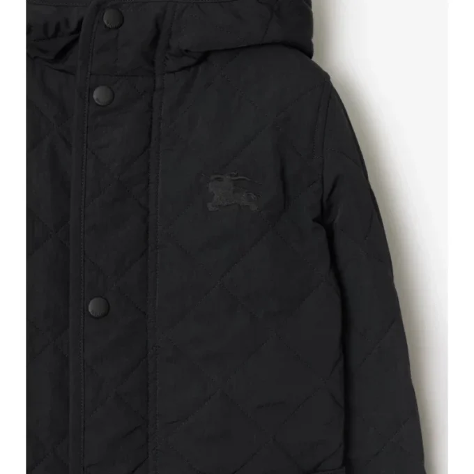 Quilted Nylon Hooded Coat