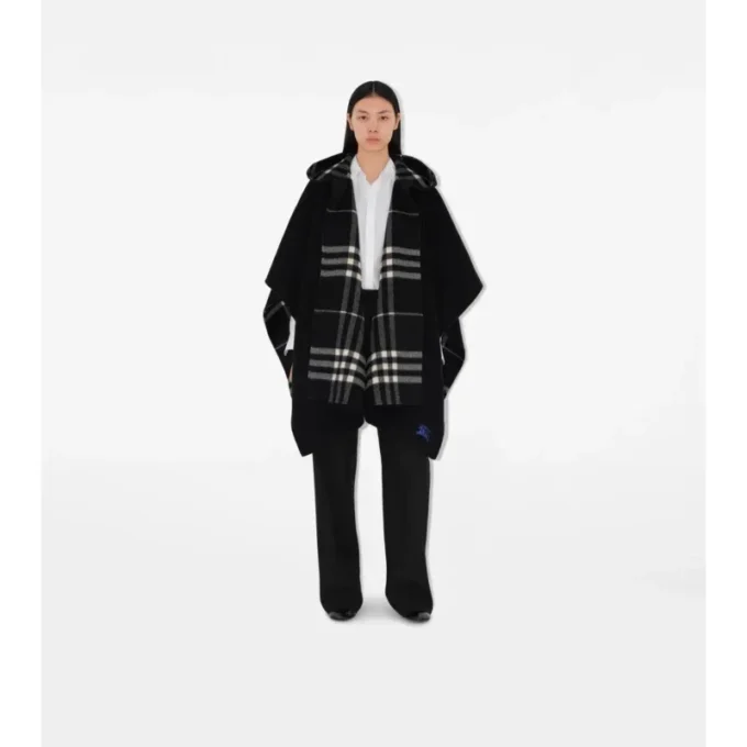 Reversible Check Cashmere Cape