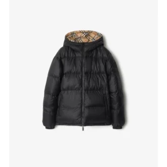 Reversible Check Hooded Puffer Jacket