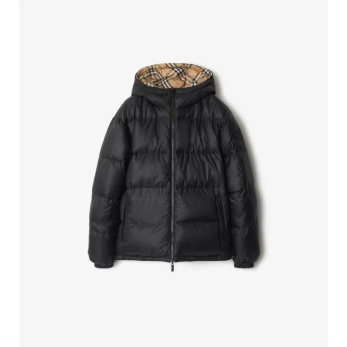 Reversible Check Hooded Puffer Jacket