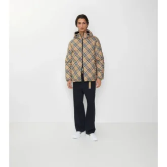 Reversible Check Hooded Puffer Jacket