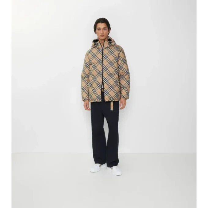 Reversible Check Hooded Puffer Jacket