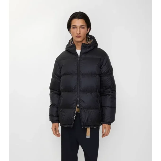 Reversible Check Hooded Puffer Jacket