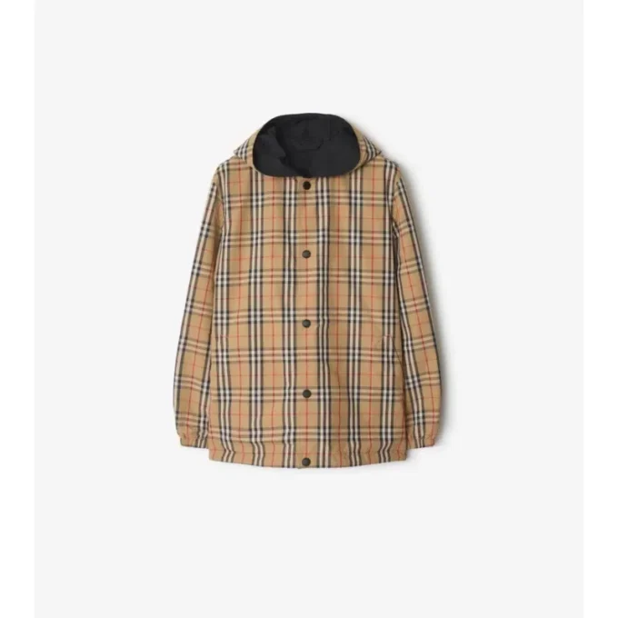 Reversible Check Nylon Hooded Jacket