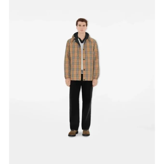 Reversible Check Nylon Hooded Jacket