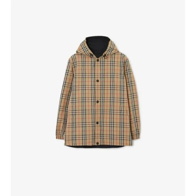 Reversible Check Nylon Hooded Jacket
