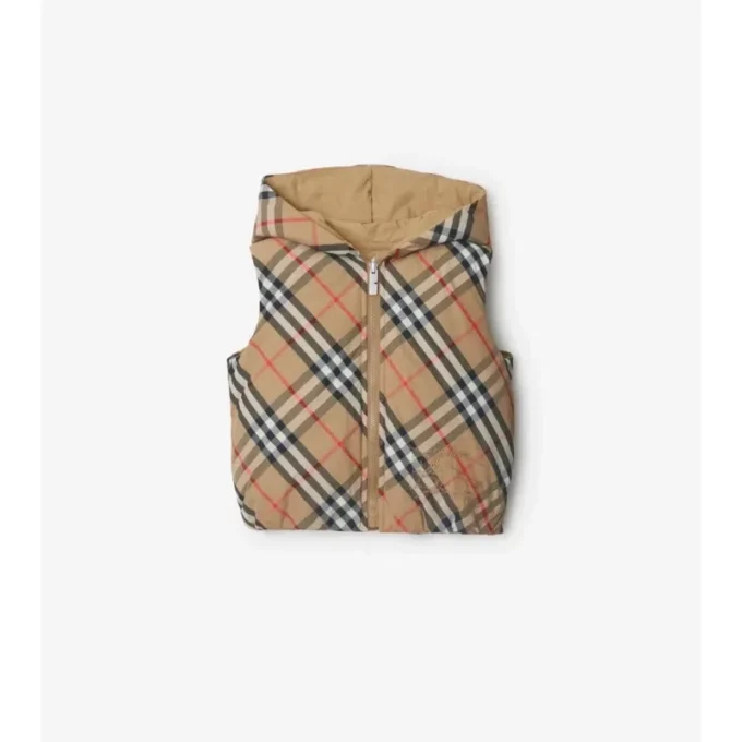 Reversible Check Nylon Padded Gilet