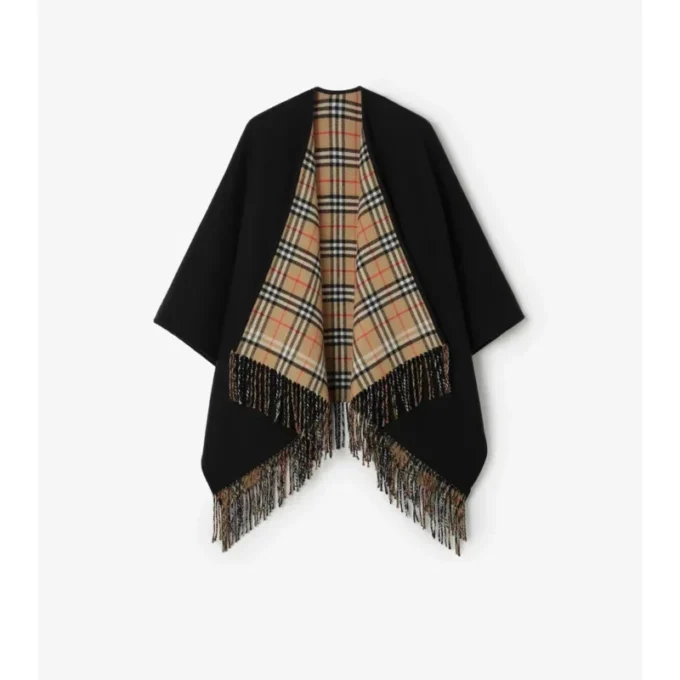 Reversible Check Wool Cape