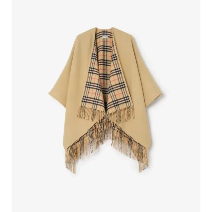 Reversible Check Wool Cape