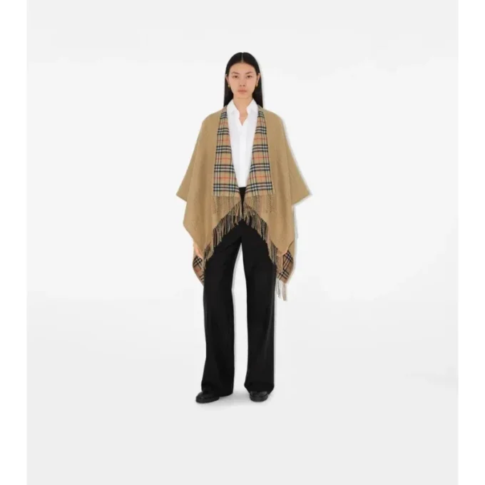 Reversible Check Wool Cape