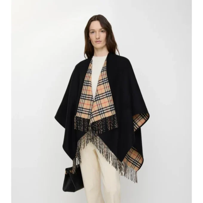 Reversible Check Wool Cape